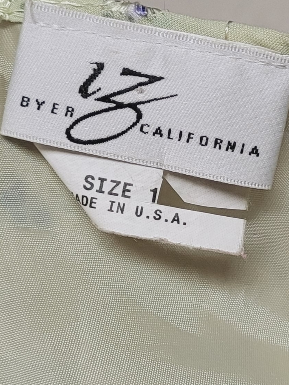 90s Vintage IZ Byer Sage Green Floral Embroidered Ruffle Hem Mini Dress 12 - Picture 11 of 12